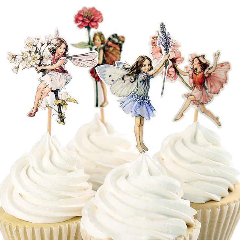 Pretty fairy cake decoration Flower and little girl cake card
