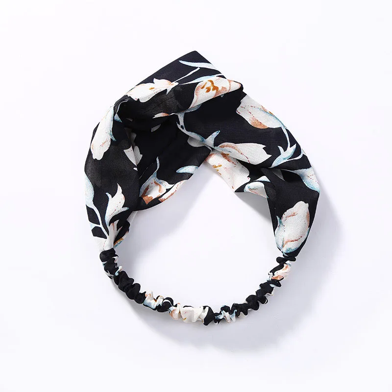 style 9 black flower Женская замшевая повязка на голову; сезон весна-осень; Винтажные эластичные резинки для волос с перекрестным узлом; мягкая однотонная повязка для волос для девочек; аксессуары для волос - Цвет: style 9 black flower