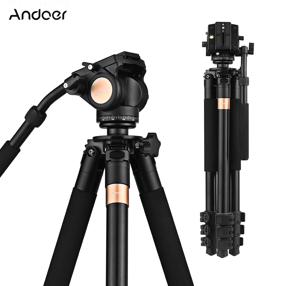 

Andoer 70" Tripod Professional Heavy Duty Aluminum Alloy DSLR Camera Tripod with Fluid Drag Head for Canon Nikon Sony Camera