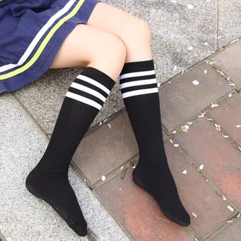

Student Stockings Children Three Bars Sports Sweat-absorbent Breathable But Knee Football Stockings Knitted Cotton 2020 Spring