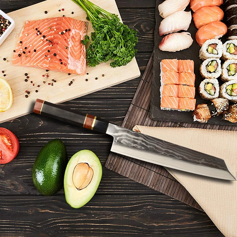 Нож для суши Kiritsuke VG10 кухонный японский сашими из дамасской стали нарезки лосося