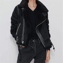 Warm women's winter motorcycle Suede velvet jacket female short lapels fur thick plus velvet jacket bomber jacket