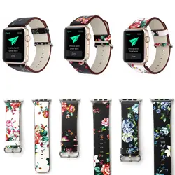 Лидер продаж цветочные печатных кожаный ремешок для Apple Watch 42mm 38 мм 40 мм 44 мм наручный браслет с цветами браслет для iwatch серии 4 3 2 1