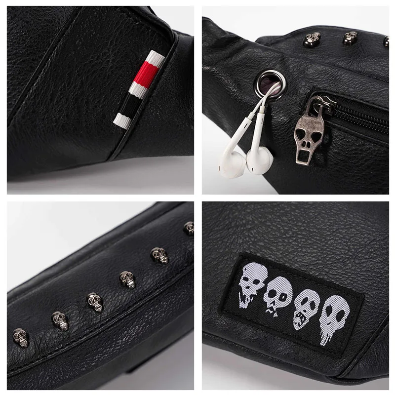 Мужская поясная сумка с черепом, брендовая поясная сумка из воловьей кожи, нагрудная сумка, Мужская черная поясная сумка, сумки с бананом, сумка через плечо