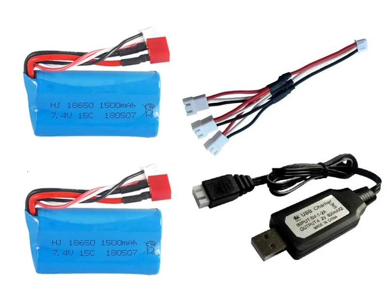 С t-образной вилкой) 7,4 V 1500mAh литий-полимерный Батарея+ Зарядное устройство для Wltoys 12428 12401 12402 12403 12404 12423 FY-03 FY01 FY02 батареи для радиоуправляемых игрушек - Цвет: Purple