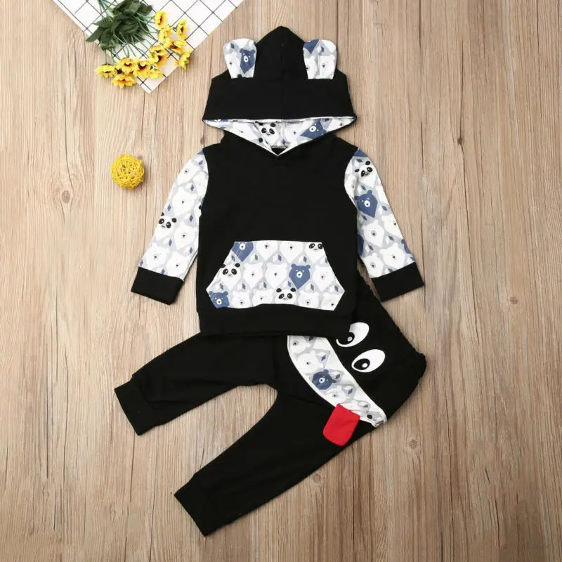 Baby Spring Autumn Clothing Newborn Infant Baby Boy Animal Clothes Bear Ears Hooded Long Sleeve Top T-shirt Pants Outfit