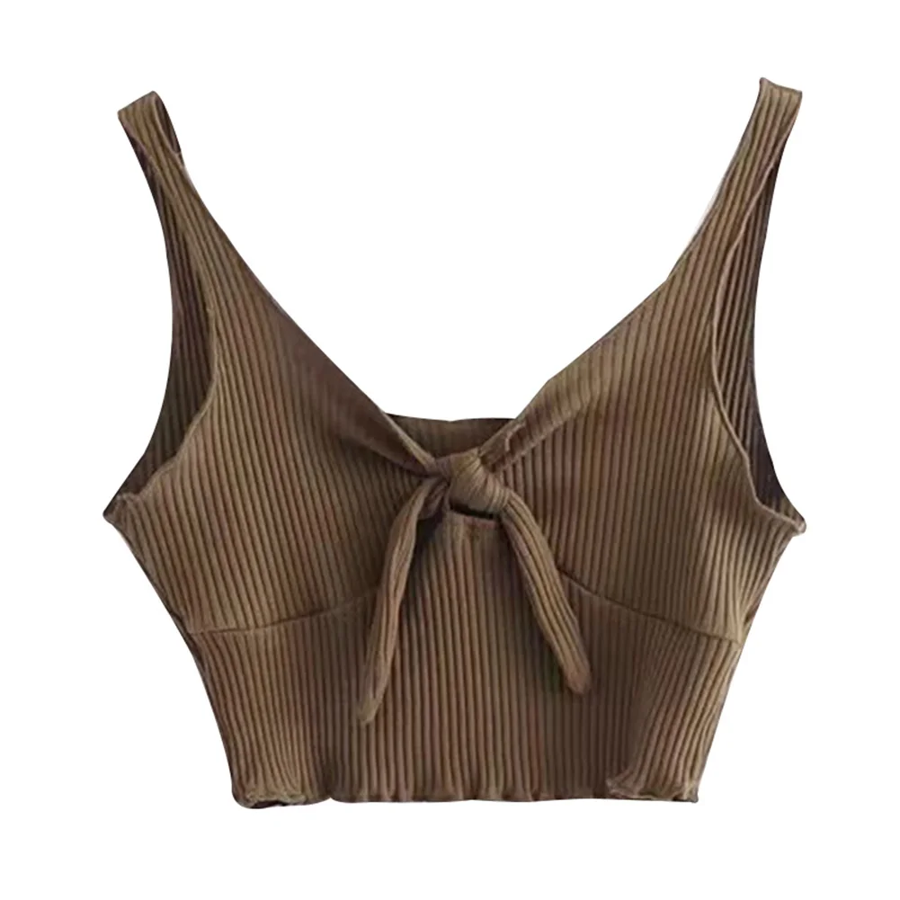 Threaded Neckline Knotted Breast Enlargement Colorful Small Camisole Women's Summer Casual Vest JS25 - Цвет: Khaki
