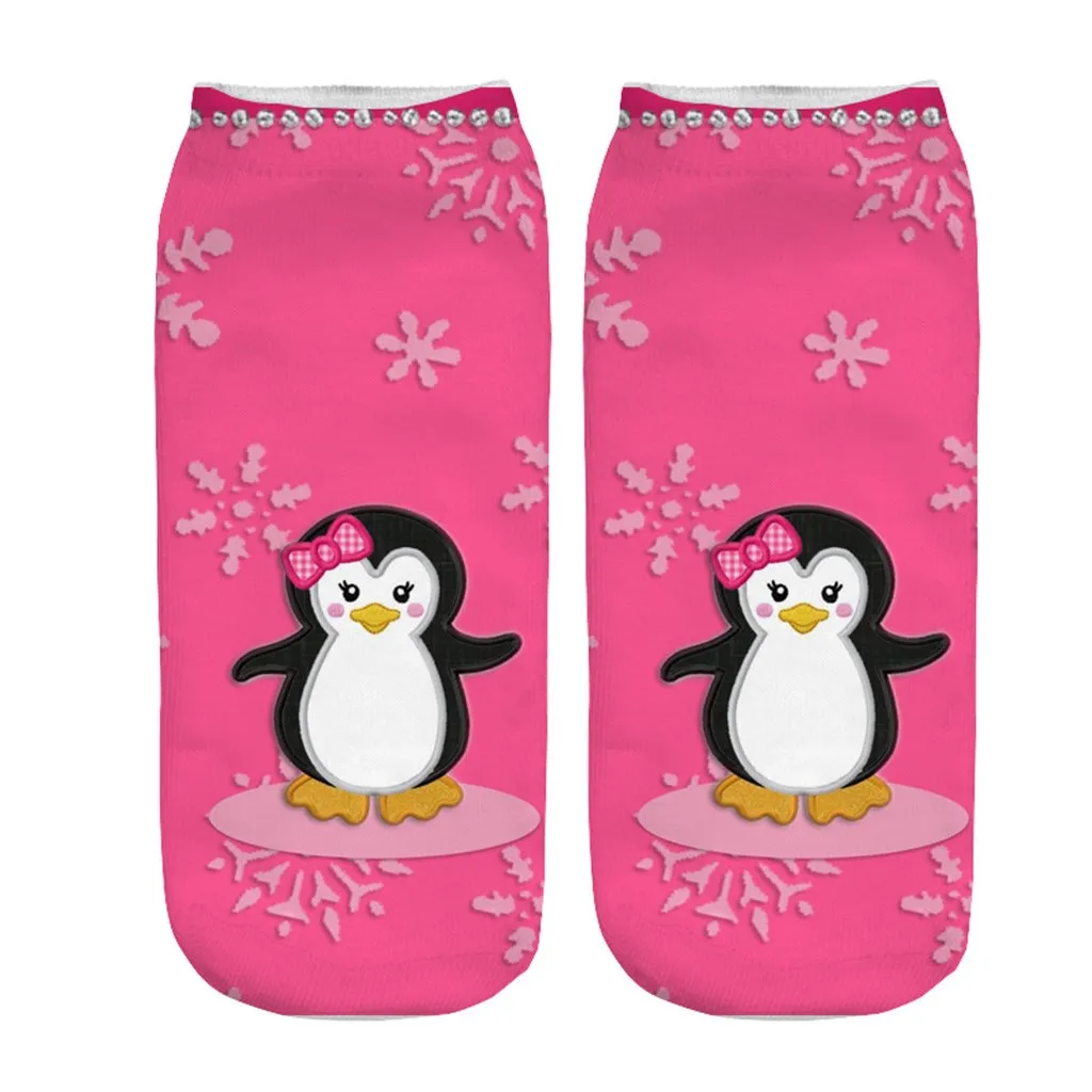 Christmas 3D printing women boat socks cute cartoon animal pattern fashion sports office floor socks autumn winter holiday gifts