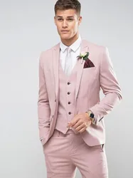 Tailor Made Light Pink Men Suit Slim Fit Groom Prom Party Blazer Costume Marriage Homme Male Tuxedo 3pcs(Jacket+Pants+Vest)