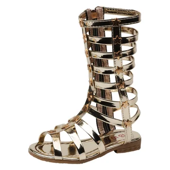 

Girls Sandals 2020 New Summer PU Leather Sandalias Kids Roman Gladiator Shoes Side Zipper Hollow Out Bohemian Beach Sandals