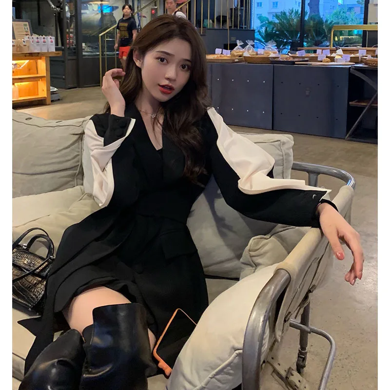 

Joint Black And White with Pattern Suit Jacket Women's Loose-Fit 2019 Spring And Autumn New Style Fashion Long-sleeved Upper Gar