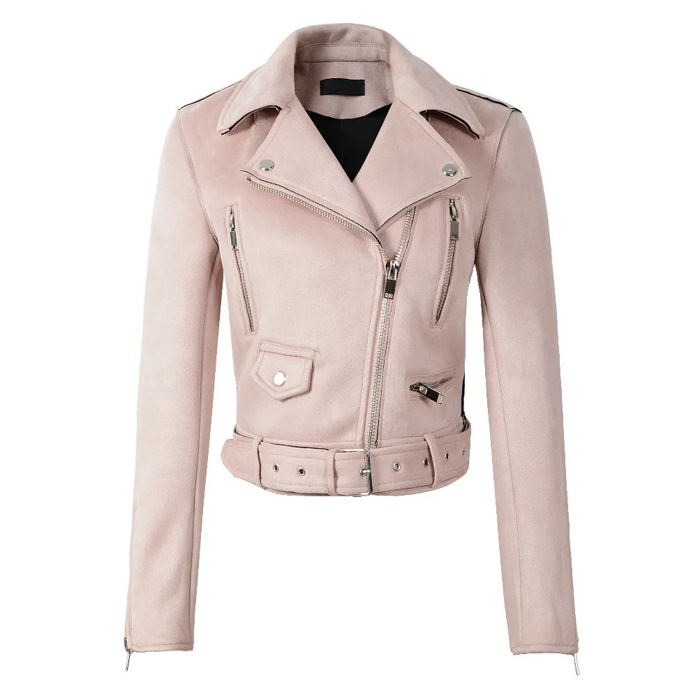 

Women Faux Soft Leather Suede Jacket Coat Lady Motorcycle Punk Black Jacket Short Zipper Design Suede Pink Green Coats