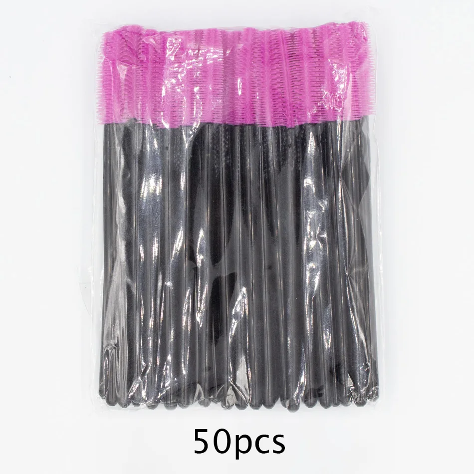 50pcs Purple Силиконовая ресница, щетка, 50 шт., одноразовое наращивание ресниц, палочки, ресницы, макияж, гребень, палочка, ресницы, косметические инструменты - Цвет: 50pcs Purple