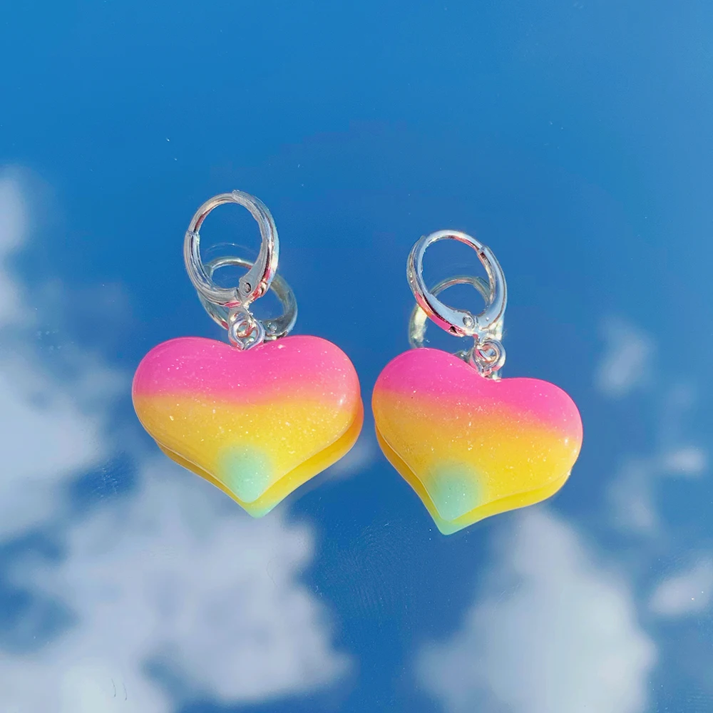 Kawaii ювелирные изделия блестящие радужные серьги-подвески в форме сердца Harajuku