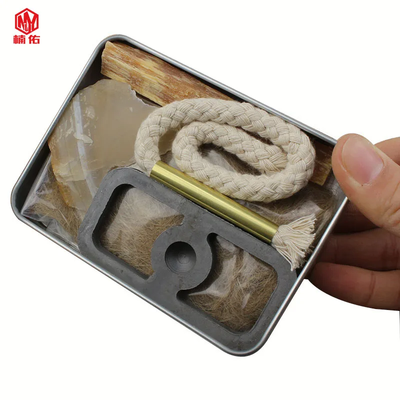 1PC EDC Outdoor Make Fire Equipment Fire Sickle Cotton Rope Set Old-fashioned Original Fire Tool Burning Stone Flint