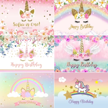 

InMemory Unicorn Party Photography Backgrounds Flower Rainbow Gold Glitter Girls Birthday Party Newborn Baby Shower Backdrop