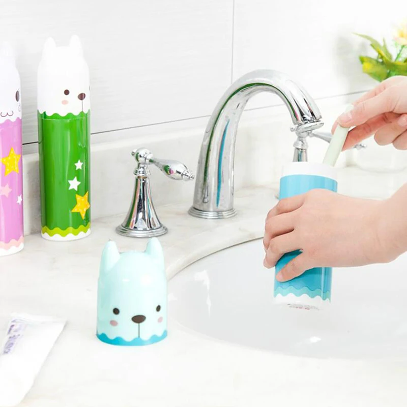 Cartoon Cat Toothpaste Toothbrush Holder Bathroom Accessories Portable Travel Toothbrush Cover Cup Bathroom Organizer