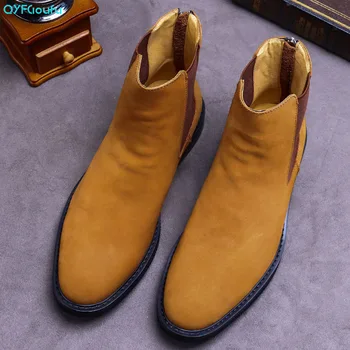 

QYFCIOUFU New Men Martins Boots Genuine Cow Leather Big Size Ankle Boots Handmade Motorcycle Boots Western Boots Chelsea Boots