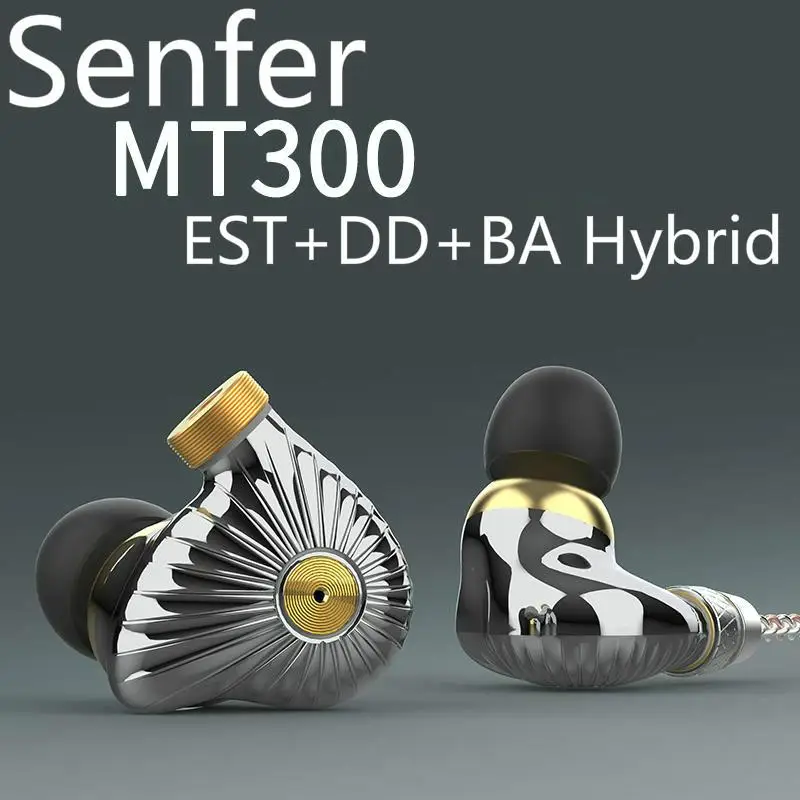 Senfer MT300 TDK EST Knowles Dyanmic EST BA DD Hybrid Hifi Music Monitor DJ Studio CNC Metal MMCX Audiophile Earphones Earbuds