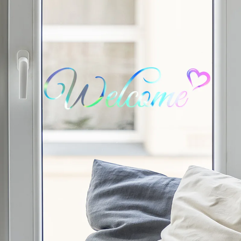 Colorful Welcome Wall Stickers Living Room Bedroom For Home Decoration Wallpaper Alphabet Letter Glass Window Door Decor Decals