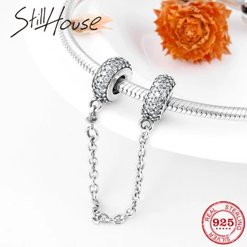 

Fashion luxury Safety Chain 925 Sterling Silver Sparkling CZ Round Beads Fit Original European Bracelets Jewelry making 2018
