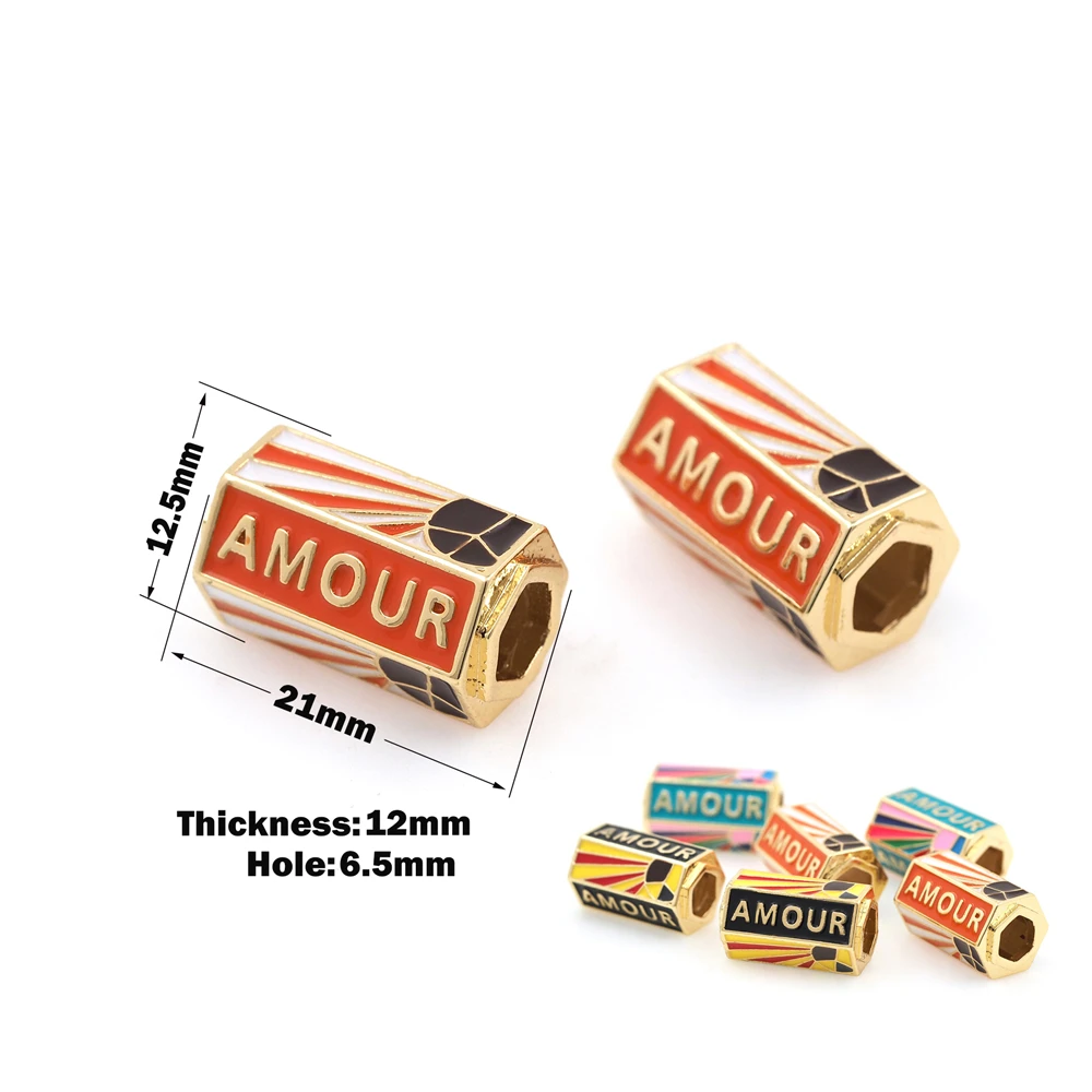Suitable For Bracelets, Necklaces, Jewelry Making Supplies, Enamel Carving Letters, Perforated Beads, Hexagonal Spacer Beads