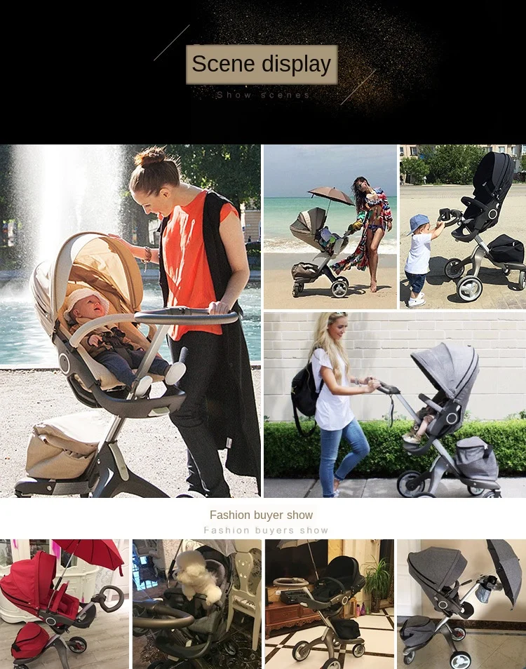 S High View Four Wheel Baby Stroller Can Sit and Lie In Luxurious Folding Two-way Shock Absorber for Children Baby Carriage
