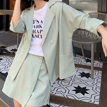 

Mazefeng 2020 New Summer Woman Sets 2 Pieces Matching Short Pants Three Quarter Bat Sleeve Casual Outfits Buttons Suit Size S-XL