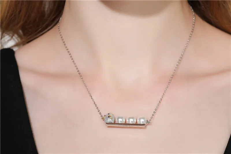 Collar de lujo con tres perlas reales para mujer, colgante de barra de