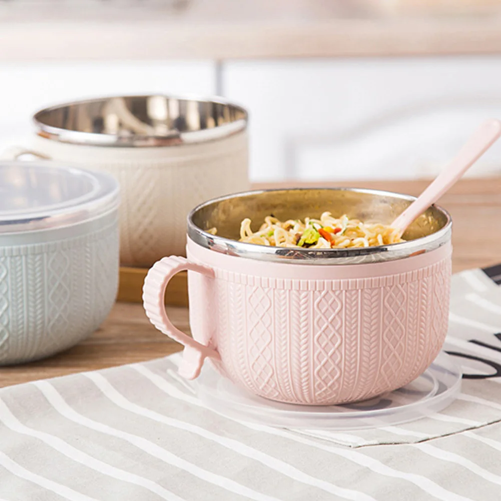 Bowl Large Capacity Lunch Box Tableware With Lid Household Utensils Noodles Rice Soup Anti-allergy Cartoon Stainless Steel