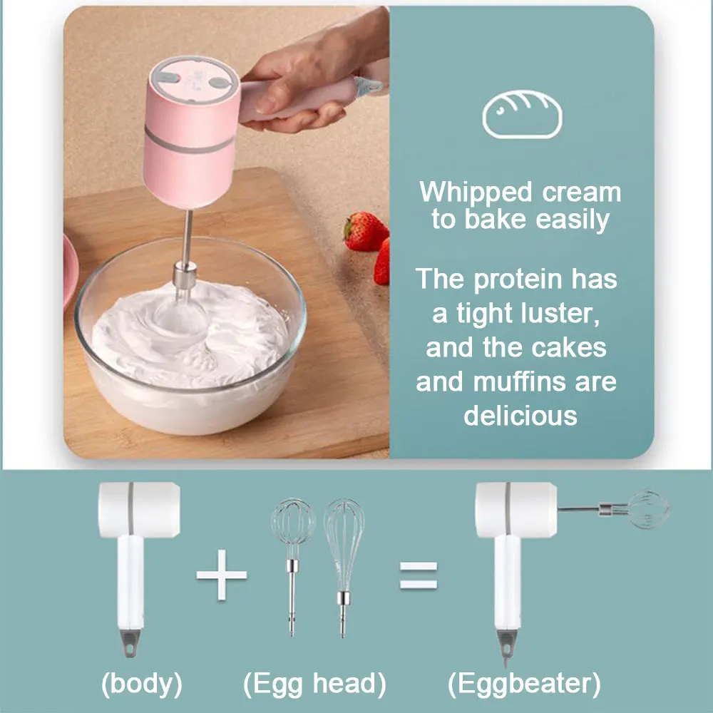 Usb 2 In 1 Wireless Electric Garlic Chopper Whisk Egg Beater With Stirring Rods Kitchen Handheld Mixer