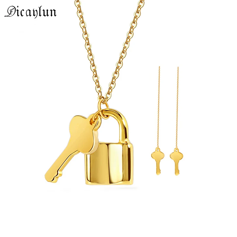 Key Necklace Chain Earrings Jewelry Set 