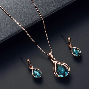 

GU23 Fashion 2pcs/set Jewelry Sets Women Elegant Waterdrop Rhinestone Pendant Necklace Hook Earrings Jewelry Set