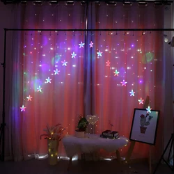 16leds Stars Curtain String Lights 8 Modes Pentagram Fairy Light for Christmas New Year Wedding Party Garden Window Decoration