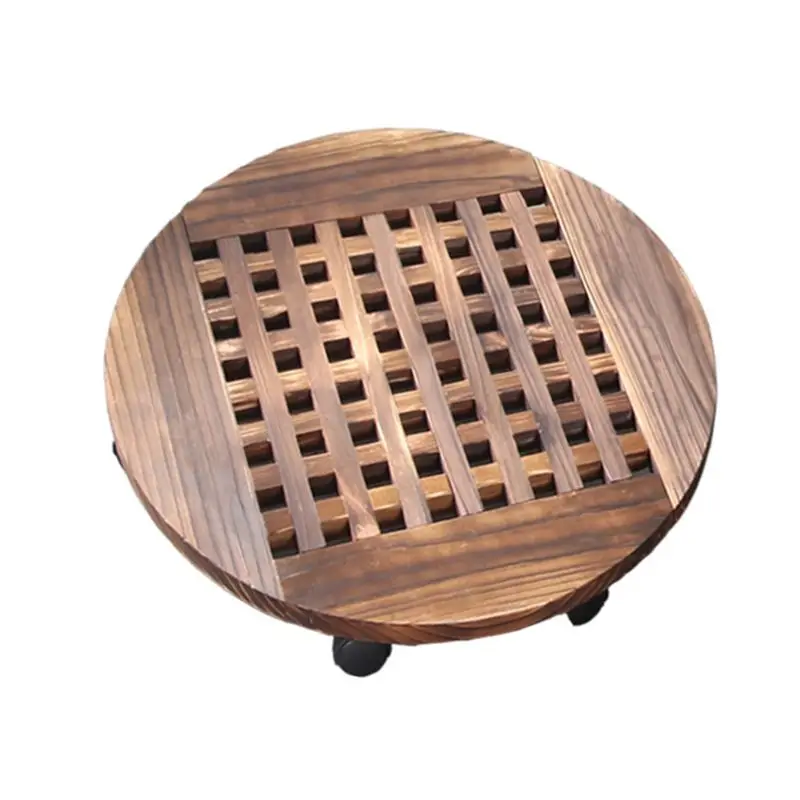 40cm Flower Vase Pot Wooden Plant Caddy Stand with Rolling Wheel Moving Tray Roller - Цвет: 40cm