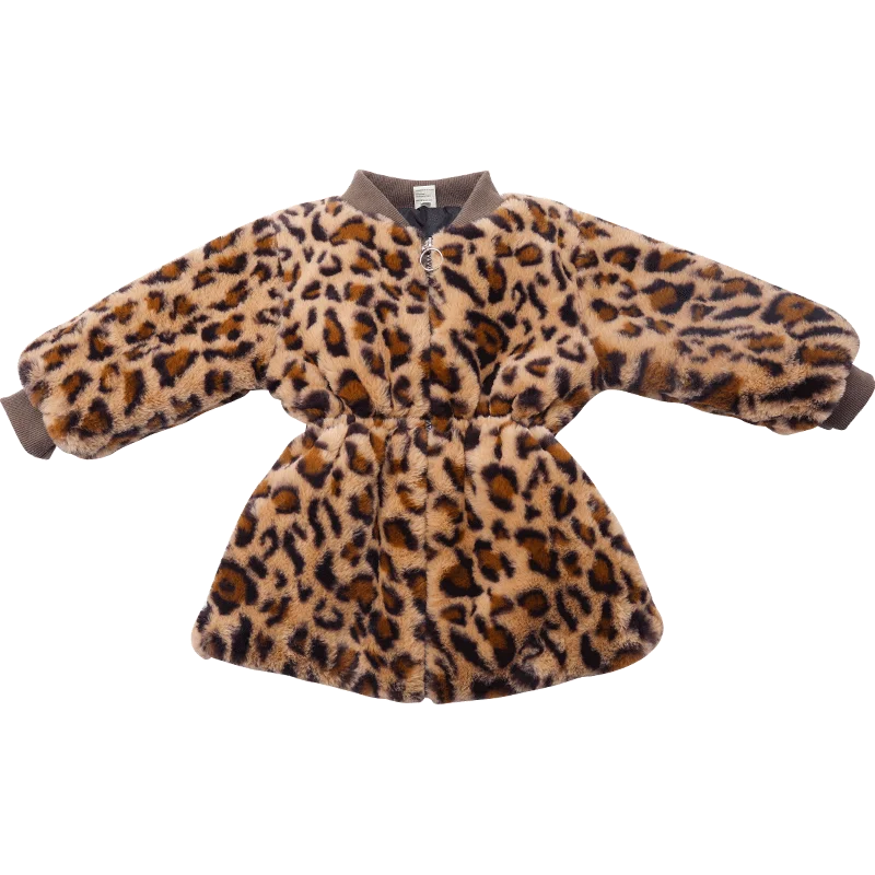 Leopard Coat Зимние куртки с искусственным мехом для маленьких девочек пальто с леопардовым принтом теплая детская одежда хлопковая верхняя одежда для От 2 до 7 лет; детская парка - Цвет: Leopard Coat