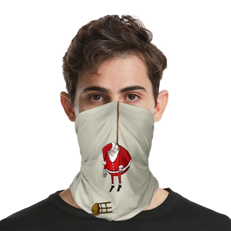 

Men Women Christmas Bandana Face Mask Neck Gaiter Funny Skull Santa Claus 3D Digital Print Balaclava Windproof Scarf