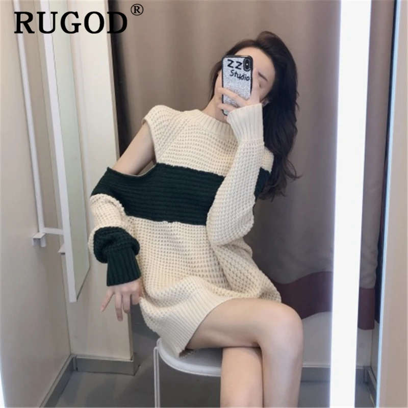 RUGOD, Элегантная туника, вязаный свитер для женщин, Повседневный, из кусков, на молнии, рукав средней длины, пуловер, женский, корейский шик, прямой свитер