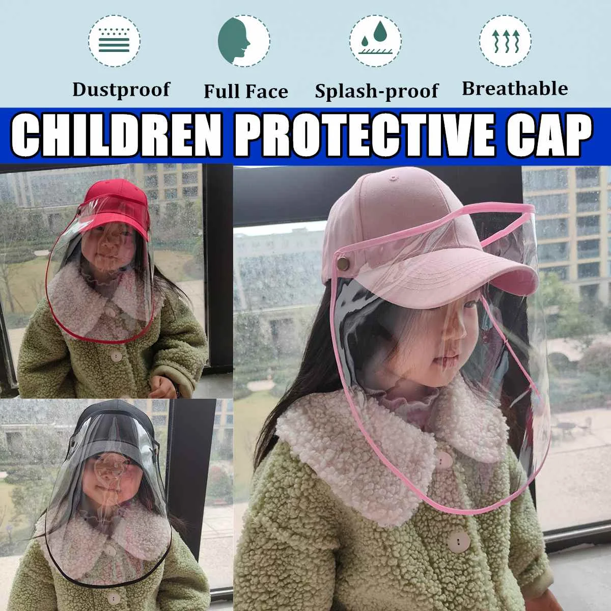 

Transparent Full Face Mask with Removable Cap for Kids/Adult Protection Anti Spray Saliva Plastic Anti-Dust Face Mouth PVC Masks