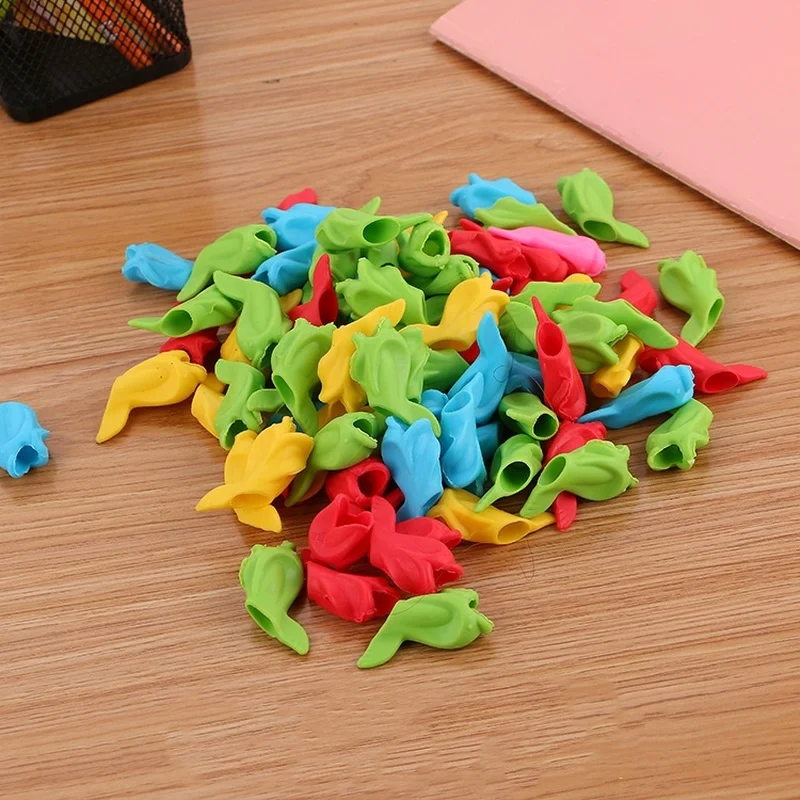 Apretones de la pluma de papelería para niños, portalápices de silicona de colores, suministros de corrección de aprendizaje de escritura, papelería escolar, 10 Uds.