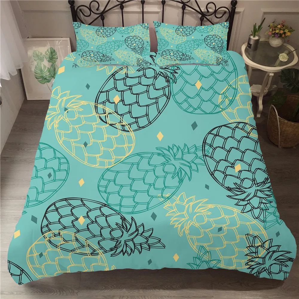 

MEI Dream Green Pineapple Queen Size Bed Sheets Set Fruit Printed 3D Digital Bed Covers