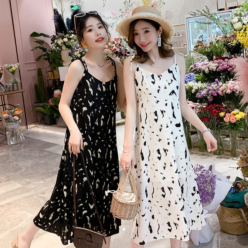 

Maternity Clothes 2019 New Style Flower Chiffon Mid-length Strapped Dress Best Friend Fashion Maternity Dress