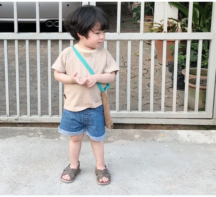 Treebibi Summer New Style CHILDREN'S Trousers Casual Two-color Frayed Edge Denim Shorts Crawler