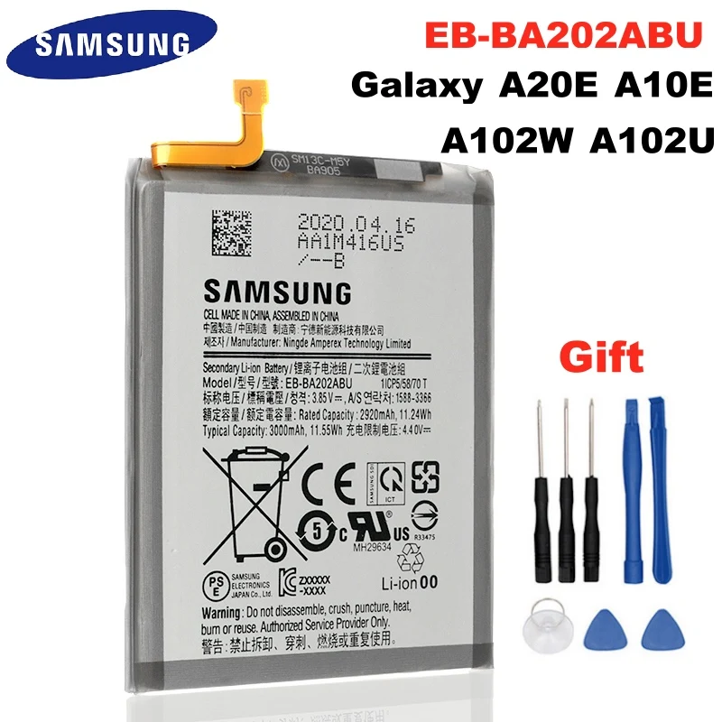 Оригинальная Замена Samsung батарея EB BA202ABU для GALAXY A20e A10e A102W A102U A202F Натуральная кожа