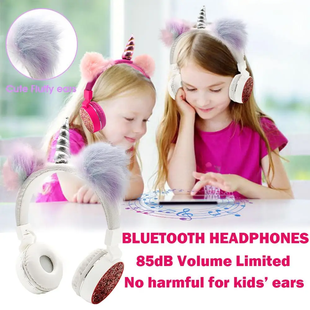 JINSERTA 2020 Unicorns Headphones Kids Headphone Wireless Bluetooth Stretchable Earphone Foldable Stereo Music Cartoon Headset