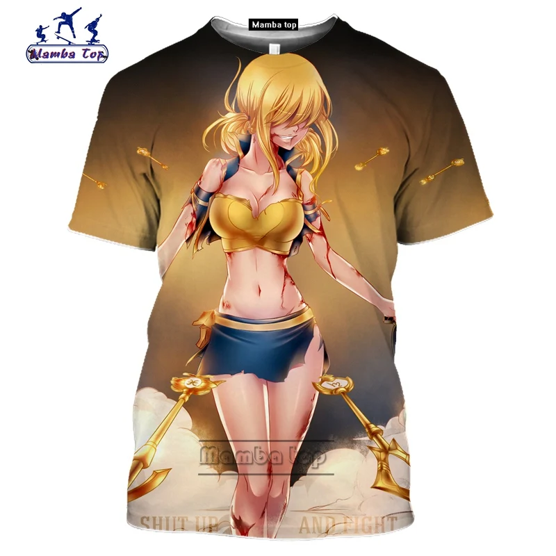 Women Men Anime Fairy Tail Lucy Swimwear Print Casual 3D T-Shirt Short Sleeve 