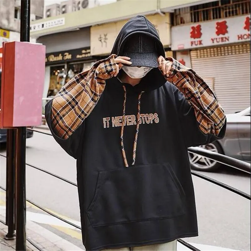 Клетчатая толстовка с капюшоном Мужские толстовки в стиле Hip Hop Уличная