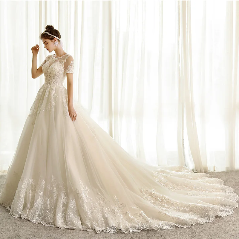 SL6816 Customized wedding dress ball gown 2020 bride elegant long dress women appliques for ties lace princess cut 3