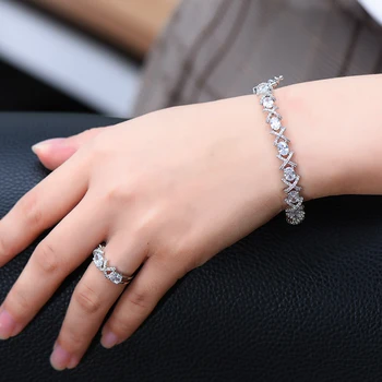 

missvikki Attractive Shiny Elegant Bangle Openning Ring Set for Women Bridal Noble Wedding Engagement Anniversary Party Gift