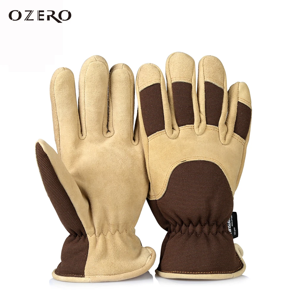 OZERO Work Gloves With Deerskin Suede Leather Shell and Thermal Fleece Lining Inserted Warm in